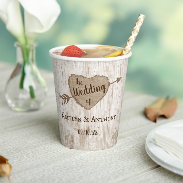 The Carved Heart Tree Wedding Collection Paper Cups (Insitu)