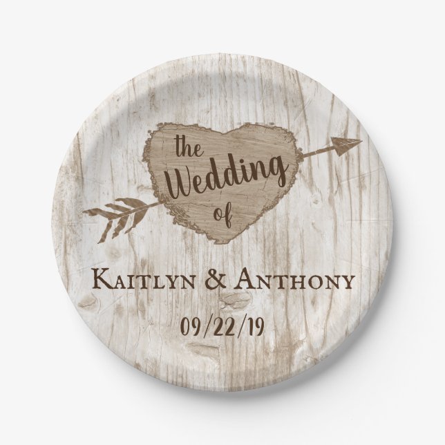 The Carved Heart Tree Wedding Collection Paper Plate (Front)
