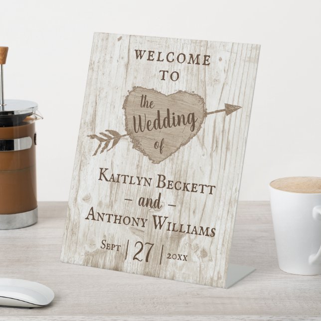 The Carved Heart Tree Wedding Collection Pedestal Sign (In SItu)