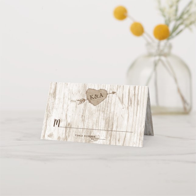 The Carved Heart Tree Wedding Collection Place Card (Front)