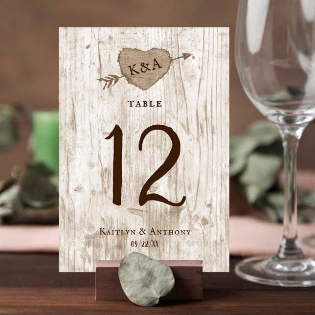 The Carved Heart Tree Wedding Collection Table Number (Creator Uploaded)