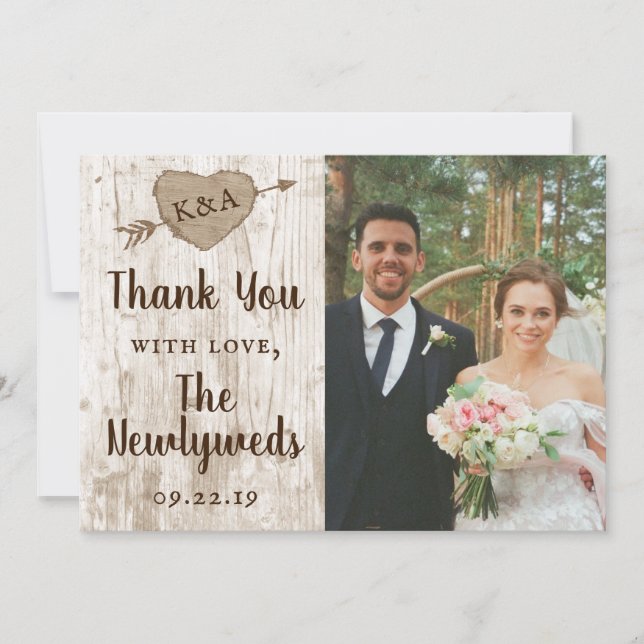 The Carved Heart Tree Wedding Collection Thank You Card (Front)