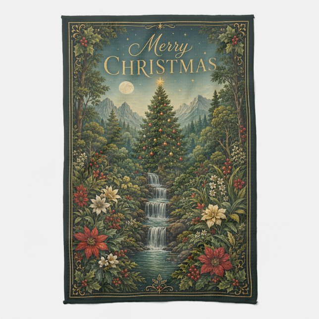 The Cascade of Christmas Magic Tea Towel (Vertical)