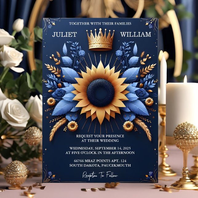 The Castle Luxury Fuchsia Crown Royal Blue Wedding Invitation (Creator Uploaded)