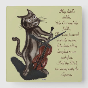 The Cat and the Fiddle Square Wall Clock