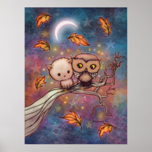 The Cat and the Owl Cute Art Poster