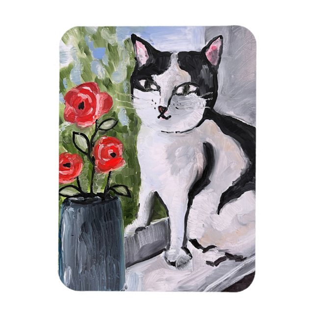 The cat and the poppies magnet (Vertical)