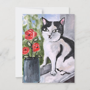 The cat and the poppies postcard