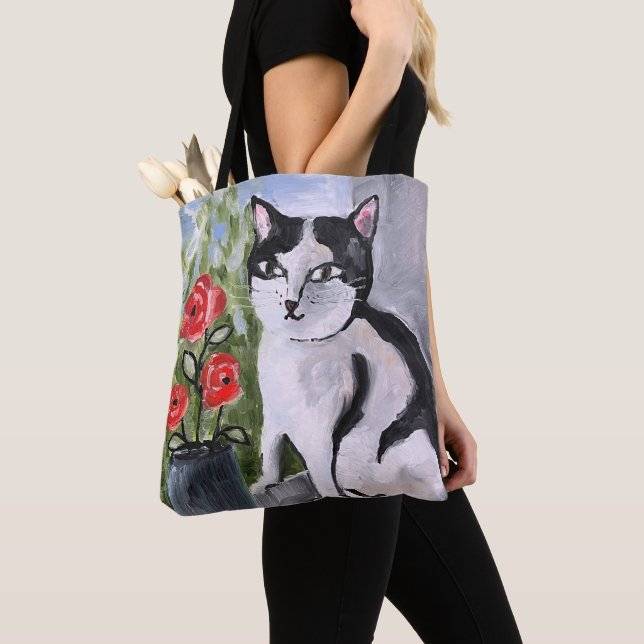 The cat and the poppies tote bag (Close Up)