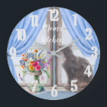 The Cat at the Window Vase Flowers Large Clock<br><div class="desc">What a special and lovely wall clock  -- the cat sitting at the window and the lovely vase of flowers alongside.  Enjoy this clock for yourself or as a gift.  If you have any questions,  just send a chat or an email to charmdesignstudio@rcn.com and we'll be delighted to assist.</div>