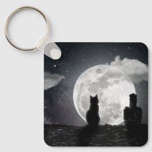 The cat dreams of the moon key ring