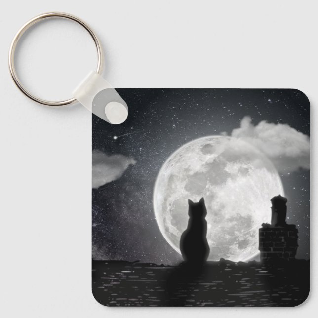 The cat dreams of the moon key ring (Front)