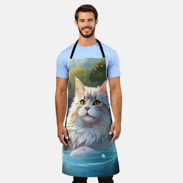 The Cat Enjoing a Hot Spring: All-over print Apron (Worn)