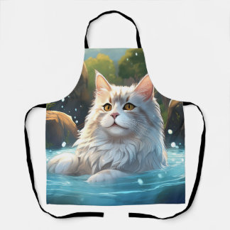 The Cat Enjoing a Hot Spring: All-Over Print Apron