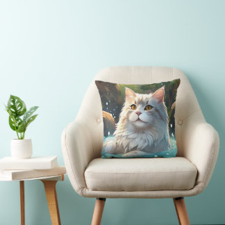 The Cat Enjoing a Hot Spring : Throw Pillow