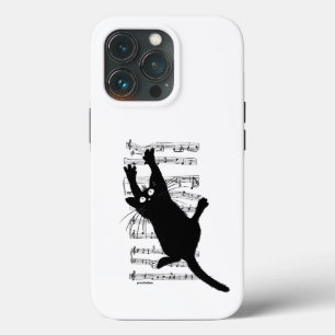 The cat hangs on musical notes iPhone 13 pro case