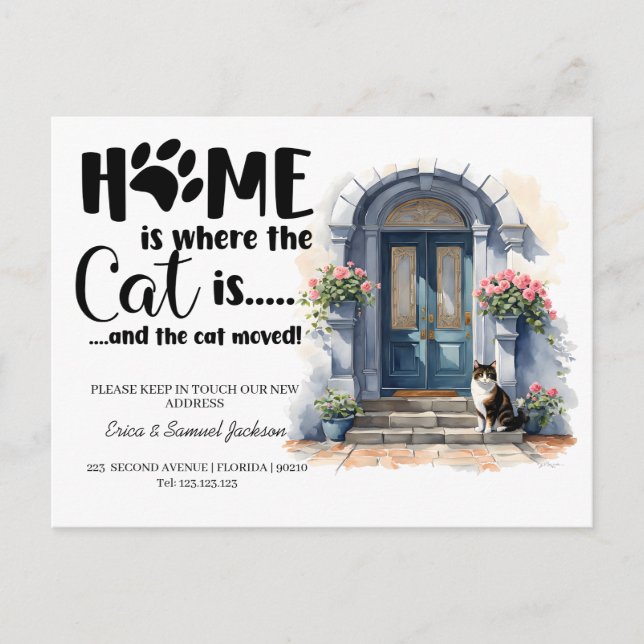 the cat has moved! new address announcement  postcard (Front)