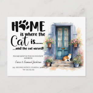 the cat has moved! new address announcement  postcard
