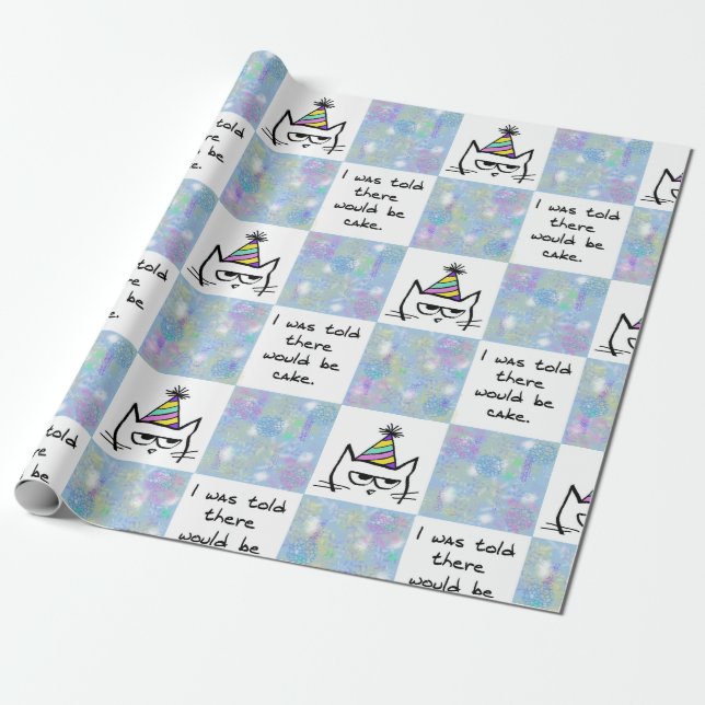 The Cat Hates Birthdays - Funny Cat Wrapping Paper (Unrolled)