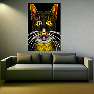 The cat is afraid   AI Art Poster