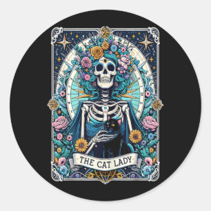 The Cat Lady Tarot Card Skeleton Cat Mum Cat Lover Classic Round Sticker