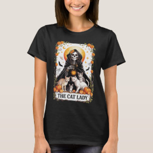 The Cat Lady Tarot Card Witchy Gothic Skeleton Mum T-Shirt