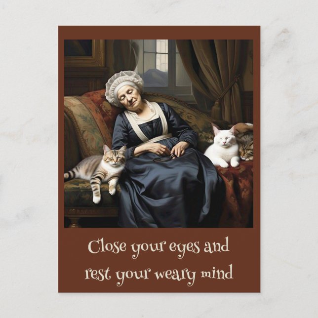" THE CAT LADY'S REPOSE " POSTCARD (Front)