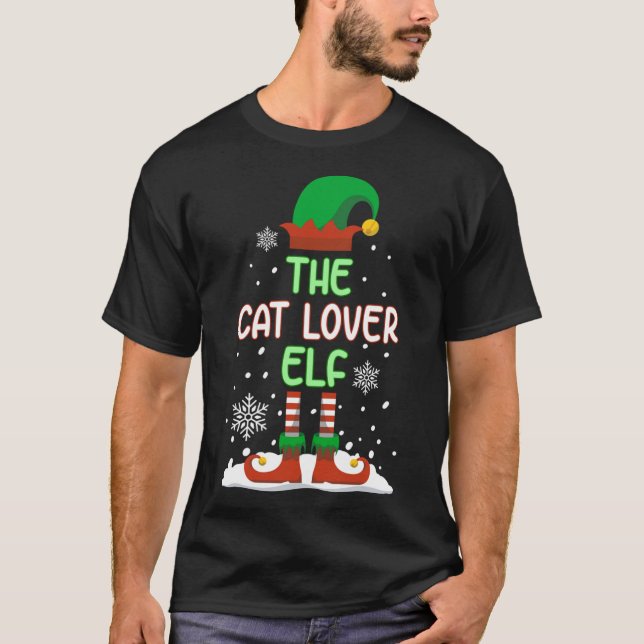 The Cat Lover Elf Funny Family Matching Christmas  T-Shirt (Front)