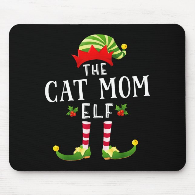 The Cat Mom Elf Christmas Matching Pajama Men Wome Mouse Pad (Front)