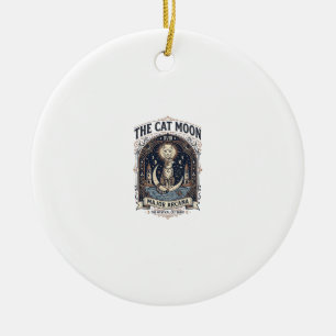 The Cat Moon Cat Tarot Card Major Arcana Vintage V Ceramic Ornament