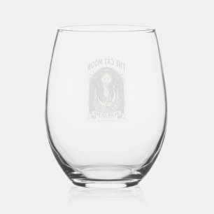 The Cat Moon Cat Tarot Card Major Arcana Vintage V Stemless Wine Glass
