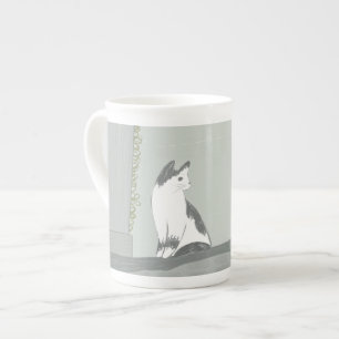The cat on the fence bone china mug