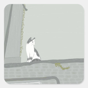 The cat on the fence square sticker