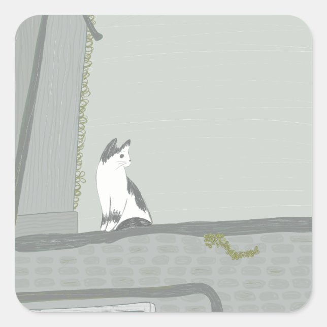 The cat on the fence square sticker (Front)