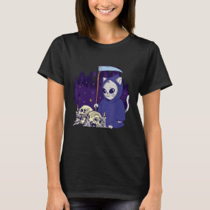 The Cat Reaper Duty Cloaked Skeleton Grim Reaper T-Shirt