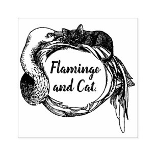 The Cat Sleeping in Flamingo Rubber Stamp