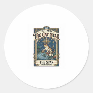 The Cat Star Cat Tarot Card Major Arcana Vintage V Classic Round Sticker