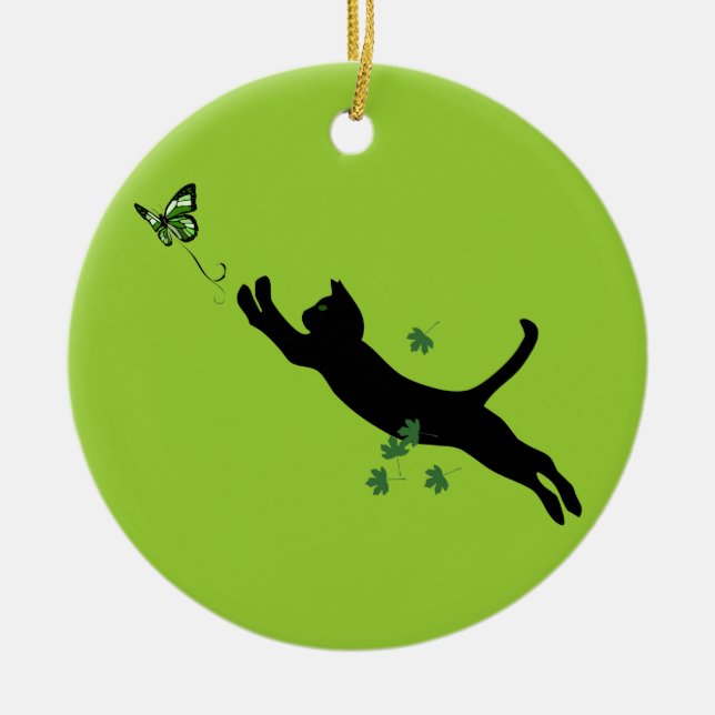The Cat & The Butterfly Version 2 Ceramic Tree Decoration (Front)