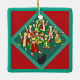 The Cat Twelve Days Of Christmas Custom 9th Day Ceramic Ornament