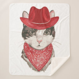 The cat vintageel drawing pattern with a hatanimal sherpa blanket