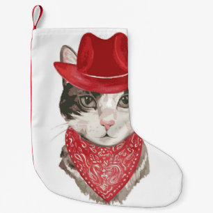 The cat vintageel drawing pattern with a hatanimal small christmas stocking