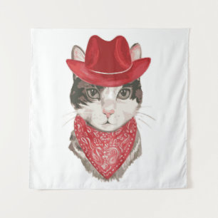 The cat vintageel drawing pattern with a hatanimal tapestry