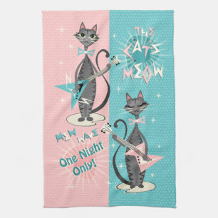 The Cat's Meow / Mew Wave Night ©️studioxtine Tea Towel