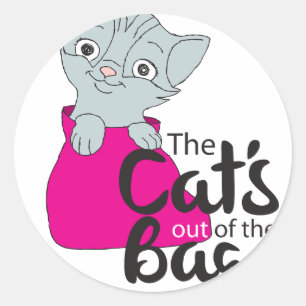 The Cats Out of the Bag Kitten Cartoon Image Kitty Classic Round Sticker