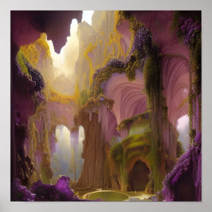 The Cave of Amethyst Geodes Digital Art Poster