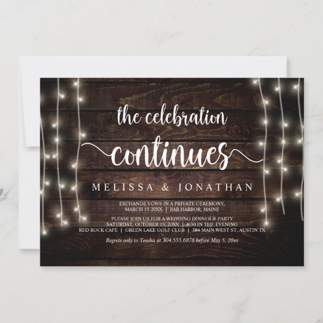 The celebration continues, Wedding Elopement Invitation (Front)