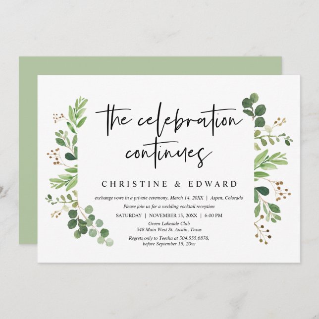 The celebration continues, Wedding Elopement Party Invitation (Front/Back)