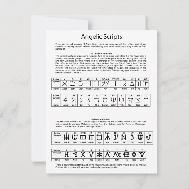 The Celestial Alphabet Angelic Script Chart (Front)