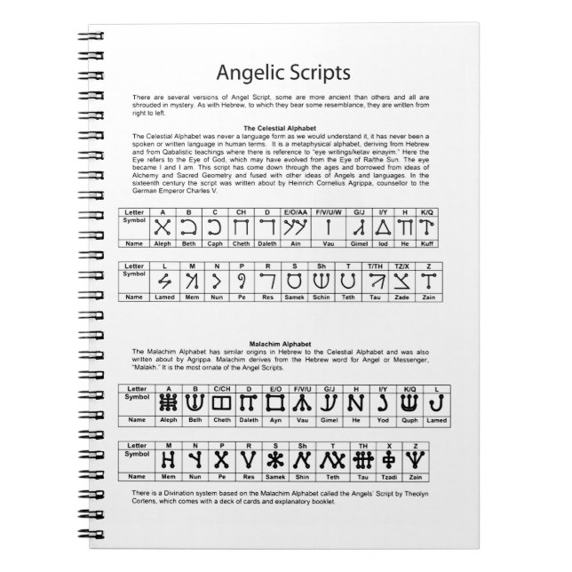 The Celestial Alphabet Angelic Script Chart Notebook (Front)
