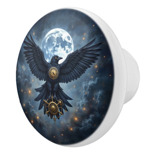 The Celestial Crow.  Ceramic Knob (Right)